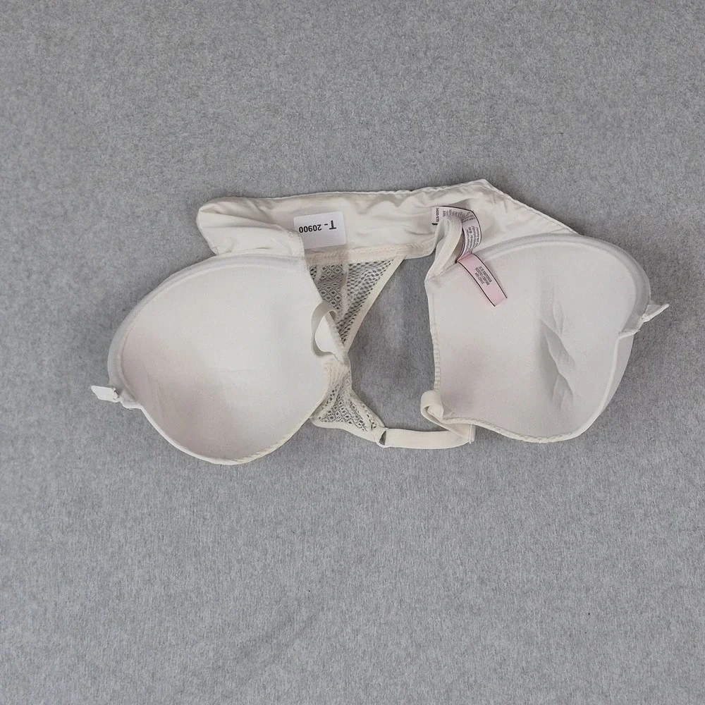 Victoria's Secret Women Bra 34DD White T Shirt Underwired Lace Front Close READ
